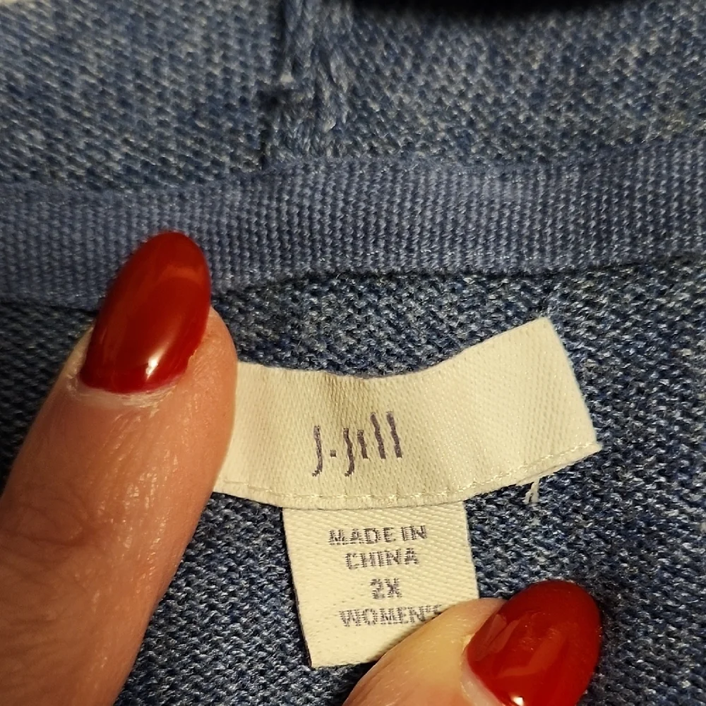 J. Jill Blue and Cream Striped Hoodie with Floral Embroidery - Picture 2 of 7